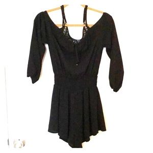 Long sleeved cold shoulder black romper